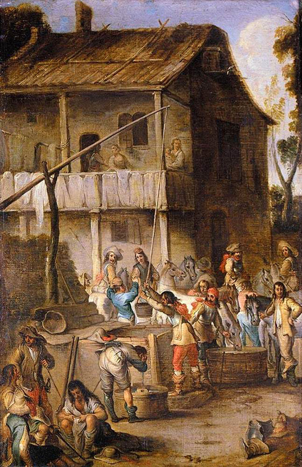 soldiers before a tavern
